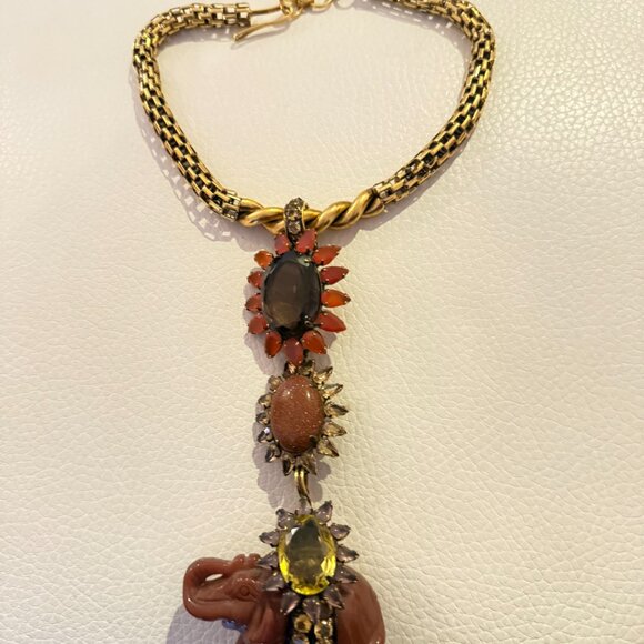 VINTAGE IRADJ MOINI ELEPANT PENDANT NECKLACE BROOCH CARNELIAN SMOKY QUARTZ - Picture 4 of 8